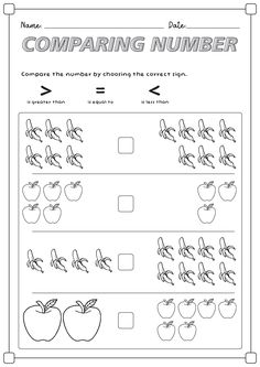 the worksheet for comparing numbers with apples