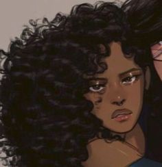 an animated image of two women with curly hair, one looking at the camera and the other staring