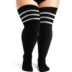 PRICES MAY VARY. Soft and Breathable: The plus size thigh high socks are made of soft and skin-friendly material which can make you feel more warm and comfortable. Elastic material design can fit your calves and thighs well. In addition, our leg warmers are very breathable, you can wear them during early spring, autumn and winter. Recommended hand washing Plus Size: Our plus size thigh high socks are truly suitable for big girls and thick thighs. They are a length of 30" to 36" from the heel to Knee High Socks Black, Striped Thigh High Socks, Thigh Garter, Over Knee Socks, Slouch Socks, Knit Leg Warmers, Presents For Girls, Plus Size Womens, Thigh High Socks