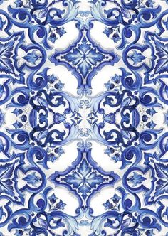 an artistic blue and white tile design