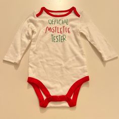 Size 6m 6 Months Official Mistletoe Tester - Christmas Onesie Baby New Holiday White Cotton Onesie, White Cotton Onesie For Holidays, White Long Sleeve Christmas Onesie, Red Cotton Holiday Onesie, Cute Christmas Cotton Onesie, Cute Cotton Christmas Onesie, Disney Baby Onesies, Batman Onesie, Baby Christmas Onesie