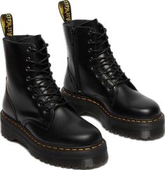 Jadon Smooth Leather Platform Boots, Jadon Platform Boots, Dr Martens Platform, Doc Marten Boot, Jadon Boots, Dr Martens Jadon, Platform Chelsea Boots, Black Polish, Leather Lace Up Boots