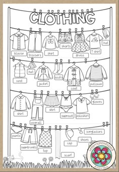 a poster with clothes hanging on the clothes line and an image of clothing in german