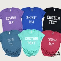 You will fall in love with custom shirt. Choose your font and color to design a shirt perfect for any occasion. Our group/family tees fit like a made of a soft cotton and have a custom quality print. well-loved favorite. All orders ship within 2-4 days and are backed by our 100% happiness guarantee.  ✨OUR SHIRTS - Classic unisex jersey  - Direct to Garment Print  - Runs true to size  ✨PROCESSING TIMES Your order will ship within 1-3 days and then another 1-4 days for deliver to you. If we expect additional delays due to holidays or weather, we will let you know. Please contacts us for express shipping options.  ✨SIZING  Take a look at the photos to see a specific sizing chart for this t-shirt style. Please note that these shirts are unisex size meaning they are not women's fitted shirts. I Basic Cotton Sublimation T-shirt With Custom Print, Casual T-shirt With Custom Text For Customization, Customizable Black T-shirt With Name Print, Funny Customizable Short Sleeve Shirt, Blue T-shirt With Name Print For Family Matching, Family Matching Blue T-shirt With Name Print, Blue Family Matching T-shirt With Name Print, Casual Cotton Transfers With Text Print, Blue T-shirt With Name Print As Gift