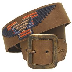 This is a great belt from Los Angeles designer, Harteau. Each high quality leather belt has a stitched Native American inspired "WING" design on it. Check out the aged vintage buckle. Measures 1.5" wide. Size 32 fits a waist between 32 - 34 inches. Adjustable Artisan Leather Belt Buckles, Artisan Leather Belt Buckle With Antique Design, Vintage Leather Belts And Suspenders With Matching Belt, Retro Leather Belt Buckles, Western Leather Belts And Suspenders With Antique Buckle, Adjustable Retro Leather Belt Buckles, Vintage Leather Adjustable Belt Buckles, Vintage Brown Leather Belt Buckles, Retro Adjustable Leather Belt Buckles