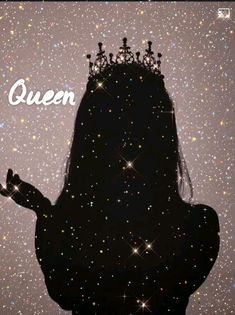 the silhouette of a woman with a crown on her head and stars in the background