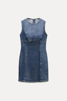 DENIM TRF DRESS - Blue | ZARA United States Back Zipper Mini Denim Dress, Sleeveless Denim Dress With Back Zipper, Sleeveless Summer Denim Dress With Back Zipper, Blue Mini Dress With Zipper Closure, Denim Blue Dresses With Zipper Closure, Zara Denim Blue Mini Dress, Denim Mini Dress With Back Zipper, Zara Sleeveless Medium Wash Denim Dress, Zara Sleeveless Denim Blue Dress