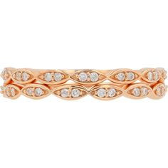 14K Rose Gold Two-Band Set with Interwoven 0.16 Carat Diamond Accents Elegant Yellow Gold Double Band, Luxury Rose Gold Stackable Rings For Formal Occasions, Elegant Stackable Double Band Rings, Elegant Double Band Stackable Bands, Elegant Stackable Bands, Elegant Double Band Anniversary Bands, Fine Jewelry Rose Gold Bands For Formal Occasions, Elegant Rose Gold Rings With Decorative Band, Elegant Rose Gold Double Band Rings