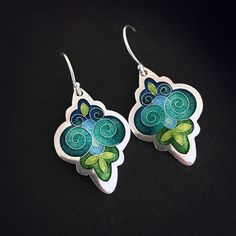 Teal and Blue Baroque Style Dangle Earrings Cloisonne and Champleve Vitreous Enamels Sterling Silver Ear Wires Handmade by Sandra Mcewen - Etsy Enamelled Jewellery, Enameled Jewelry, Cloisonne Enamel Jewelry, Enamel Jewellery, Cloisonne Jewelry, Jewelry Styling, Dressing Sense, Vitreous Enamel, Shrink Plastic