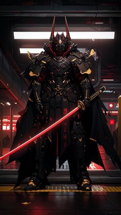 a man dressed as darth vader in a sci - fi setting with two swords