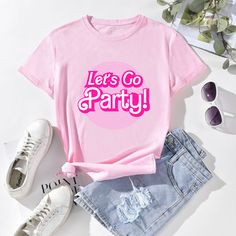 Trendy retro Pink Let's Go Bachelorette  Party T-Shirt - available in multiple styles, sizes and colors. Casual Pink T-shirt For Bachelorette Party, Trendy Summer T-shirt For Bachelorette Party, Trendy Funny Print T-shirt For Parties, Cute Fitted T-shirt For Party, Casual Pink Tops For Party Season, Trendy Crew Neck T-shirt For Party, Pink Tops For Bachelorette Party, Spring Party Graphic Print T-shirt, Trendy Party Top With Letter Print