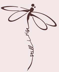 a black and white drawing of a dragonfly on a light pink background with the words,