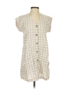 Lou & Grey Casual Dress Size: 2X-Small Tan Dresses - used. 100% LINEN, V Neck, Checkered/Gingham, Short, Short Sleeve | Lou & Grey Casual Dress: Tan Checkered/Gingham Dresses - Used - Size 2X-Small Petite Gingham Dresses, Tan Dresses, Ivory Dresses, Gingham Dress, Casual Dresses For Women, Mood Boards, Gingham, Handbags For Women, Casual Dress