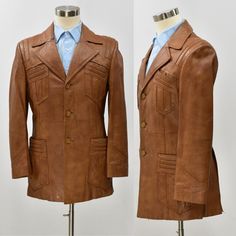 "Free Shipping. Free Returns. Everyday.* Soft brown leather jacket Fully lined Unique pleating on all pockets, shoulders, & back yoke Double back vent Missing the zip out winter liner Vintage Tag Size: none found Fits Like: 39 Outer pockets: 4 Inner pockets: 2 Chest:41\" Shoulder: 18\" Length: 33.5\" Pre-cleaned No need to clean the pre-owned or vintage garment when it arrives, we've done it for you. Every item we offer is triple checked for any issues and always cleaned and sanitized. International Shipping * International orders do not qualify for free returns. We ship to most countries with the eBay Global Shipping Program. If having an issue with shipping to your country, please contact us. Vintage Sizing It can be difficult to know your size with vintage items which is why we have siz Brown Leather Jacket With Patch Pockets, Leather Business Outerwear With Patch Pockets, Classic Leather Jacket With Notch Lapel And Pockets, Classic Leather Jacket With Notch Lapel, Fall Business Leather Jacket With Patch Pockets, Notch Lapel Leather Jacket With Pockets, Brown Leather Jacket With Lapel Collar And Welt Pockets, Classic Leather Jacket With Multiple Pockets, Fall Leather Jacket With Welt Pockets For Business