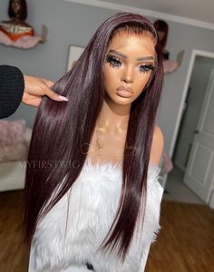 OpHair - Glueless Human Hair Lace Front Wigs Burgundy Straight Wigs  - OPH032 Coated Lace Front Wigs, Fall Closure Wigs, Human Hair Wigs Lace Front, Human Hair Front Lace Wigs, Human Hair Lacefront Wigs, Burgundy Lace Front Wig Human Hair, Lace Front Wigs Premier Lace Wigs, 777 Wigs, Widow's Peak Wig