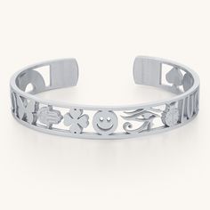 A daily reminder that you are surrounded by positive energy and good fortune, ready to face any challenge with grace and strength. Each charm on this bracelet has been carefully chosen for its symbolic power, a beautiful collection of talismans designed to keep you safe, supported, and protected in all your endeavors. Size Fully adjustable, one size fits most. Material Medical grade stainless steel. Lead free, nickel free, hypoallergenic, tarnish resistant. Gold & rose gold bracelets are 18K gol String Friendship Bracelets, Rose Gold Bracelets, Lucky Charm Bracelet, Mantra Bands, Original Necklace, 1st Birthday Gifts, 15 Gifts, Meaningful Jewelry, Lucky Charms