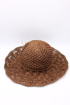 Our handmade hollow lace straw hats are beautiful and charming accessories. Our summer hats have an exquisite bow and have adjustable rope in inside of the hat fit all heads. They are chic and classic accessories for every women for protection of sun, summer parties, beach and holidays. They're also great gift. Color : Brown Size : 56-58 cm ( adjustable) Brim size : 11 cm Carry on easily with foldable structure You can brush with softly brush and wipe with a damp rag. All of our products are Fre Brown Adjustable Crochet Summer Hat, Vintage Brown Sun Hat For Vacation, Brown Sun Hat Cap For Summer, Brown Crochet Beach Cap, Brown Crochet Hat For Vacation, Vintage Brown Hats For Beach, Adjustable Vintage Crochet Hat For Vacation, Brown Curved Brim Hat For Garden Party, Brown Summer Cap-style Sun Hat