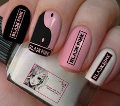 Army Nails, K Pop Nails, Pop Art Nails, Korean Nail Art, Anime Nails, Korean Nails, Black Nail, Black Pink Instagram, Blackpink In Your Area