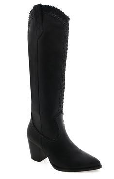 Billini Finley Cowboy Boot ~ Black – Show Me Your Mumu Western Knee-high Boots With Stacked Heel, Wide Calf Knee-high Western Platform Boots, Western Knee-high Wide Calf Platform Boots, Western Style Knee-high Wide Calf Platform Boots, Western Wide Calf Knee-high Boots With Stacked Heel, Knee-high Boots For Ranch In Winter, Fitted Western Platform Boots For Fall, Winter Knee-high Heeled Boots For Ranch, Western Style Fitted Knee-high Platform Boots