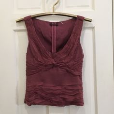 Elie Tahari Soft Burgundy Fancy Top V Neck, Sleeveless Scrunched Fabric Around Breast And Upper Hip Area Hidden Zipper Fully Lined, With Silk Creative Special Touches Never Worn, Excellent Condition From A Smoke Free And Dog Loving Home Vintage From The 90’s From My Personal Vintage Fashion Collection My Camera When It Is Close Up Goes Pale, So You Can Easily See The Fabulous Details. 90s Romantic Fashion, Vintage Tops 90s, Thrift Finds Clothes, Burgundy Clothing, Scrunched Fabric, Autumn Core, Fancy Top, Thrift Inspo, Red Tops