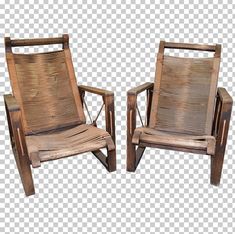 two wooden chairs sitting next to each other on top of a white background png clipart