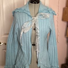 April Cornell Blue Sweater Sweat Shirt With Ribbon Tassel Cold Wash Or Dry Clean Womens Medium Unworn Cute Button Up Sweaters, Shirt With Ribbon, Ribbon Tassel, April Cornell, Blue Sweater, Pretty Clothes, Blue Sweaters, Pretty Outfits, Cute Clothes