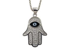 "This beautiful Hamsa Hand pendant is hand crafted from 925 Sterling Silver and adorned with Cubic Zirconia Crystal and blue enamel Evil eye protection symbol. 💖 Ideal Gift: Comes with an elegant gift pouch. A perfect gift for women, men, friend, loved one, mother, and so on. Can be used in birthday, bat / bar mitzvah, wedding, anniversary, Holidays or any special occasion. About Hamsa Amulet:  Sometimes referred to as the \"Hand of God\", Hamsa amulets are some of the most popular charms avail Judaica Jewelry, Hamsa Necklace, Luck Charms, Eye Protection, Hamsa Hand, High Quality Jewelry, Elegant Gift, Evil Eye, Ideal Gift