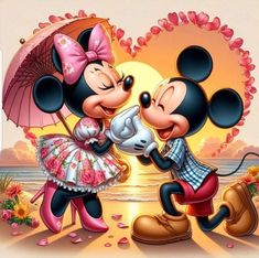 mickey and minnie kissing on the beach