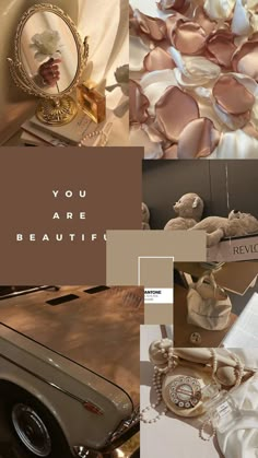 a collage of photos with different things in the background and text that reads, you are beautiful