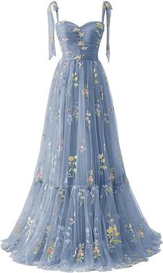 Elegant Straps A-line Floral Floor-length Wedding Guest Dresses Prom Dresses Corset, Tea Length Prom Dress, Flower Prom Dress, Tulle Prom Dresses, Embroidery Tulle, Robes D'occasion, Spaghetti Strap Prom Dress, Floor Length Prom Dresses, Elegant Prom Dresses