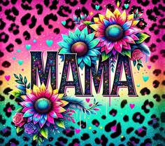 an animal print with flowers and the word ma on it