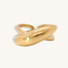 This gold ring has a unique and beautiful shape, made of stainless steel and gold. - gold filled- stainless steel and gold- non-tarnishing- Style: Minimalist Gold-tone Polished Brass Rings, Gold-tone Brass Rings With Polished Finish, Yellow Gold Brass Rings With Thick Band, Elegant Wide Band Brass Ring, Rose Gold Open Ring, Gold-tone Metal Rings With Polished Finish, Gold-tone Polished Metal Rings, Modern Gold-plated Gold-tone Rings, Modern Gold-tone Gold Plated Rings