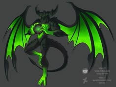 a green and black dragon with its wings spread out, holding a glowing ball in its mouth