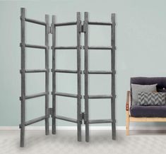 54-x-1-5-x-59-gray-wood-blanket-rack-screen Vintage Ladder Decor, Room Divider Wood, 3 Panel Room Divider, Displaying Pictures, Panel Divider, Blanket Rack, Hanging Room Dividers, Vintage Ladder, Quilt Display