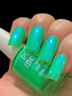 Slimey Glow Neon Green Blue neon Glow Pop Collection Multicolor Shifting: Mylar Oil Slick / Polish Me Silly Indie Nail Polish - Etsy Green And Blue Nails, Nail Polish Aesthetic, Nails Iridescent, Polish Aesthetic, World Nails, Ruffles Potato Chips, Nail Picking, The Best Nails, Canoga Park