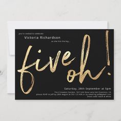 Five Oh 50th Birthday Black Gold Foil Stylish Chic Invitation | Zazzle 50th Birthday Gold Theme, His 50th Birthday Ideas, Fiftyth Birthday Ideas Turning 50, 50tj Birthday Party Ideas For Men, Classy 50th Birthday Party Ideas For Men, Hawaii 50 Party 50th Birthday, 50th Birthday Dinner Ideas, Male 50th Birthday Party Ideas For Men, 50th Birthday Party Ideas For Women