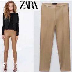 Brand New With Tags - Zara Faux Leather High Waisted Camel Leggings. I Accidentally Ordered Two Stretch Brown Leather Pants For Work, Brown Stretch Leather Pants For Work, Stretch Brown Leather Pants For Spring, Brown Stretch Leather Pants For Spring, Chic Brown Leggings For Spring, Chic Brown Leggings For Work, Chic Fitted Beige Leggings, Brown Leggings For Night Out In Spring, Spring Brown Leggings For Night Out