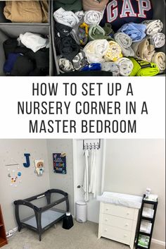 #ikeanursery #babyroom #nursery #nurserydecor Nursery In Main Bedroom Ideas, Small Corner Nursery Master Bedrooms, Nursery Inside Parents Bedroom, Nursery Layout Ideas Floor Plans, Nursery Area In Parents Room, Shared Nursery With Parents Small Room, Sharing Room With Newborn Small Spaces, Corner Nursery In Bedroom, Baby Set Up In Parents Room