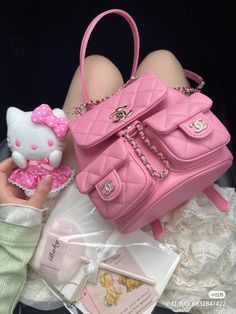 Pink Chanel Backpack, Teen's Backpack, Y2k Bags, Hello Kitty Purse, Hello Kitty Keychain, Pretty Pink Princess, Chanel Purse, Pink Life