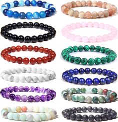 PRICES MAY VARY. 【GEMSTONE BRACELETS SET】The set includes 12 bracelets of different stones, more color choices. The bracelet can be worn alone or stacked as you like. You can change your wear every day or wear it with your family and friends. 【HIGH QUALITY MATERIALS】Use high-quality stone, don’t irritate the skin. The smooth beads have cool touch to give customers a better wearing experience. 【SIZE INFORMATION】Use 8mm round beads, elastic design, the inner length is about 7 inches, suitable for Beaded Bracelets For Men, Women Healing, Long Gold Earrings, Hematite Bracelet, Outdoor Yoga, Gold Bead Bracelets, Bracelets Set, Bracelet Online, Agate Bracelet