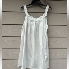 New Condition White Lace Trim Sleepwear For Home, White Sleep Chemise Camisole, White Camisole Dress For Sleepover, White Camisole Chemise For Sleep, Elegant White Nightgown For Sleepover, White Lace Trim Chemise For Loungewear, White Spring Sleep Chemise, White Camisole Nightgown For Loungewear, White Camisole Nightgown For Spring