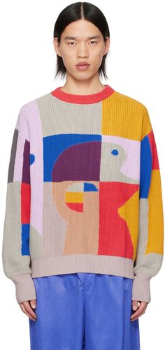 Rib knit cotton sweater. Intarsia graphic throughout. · Crewneck · Dropped shoulders Supplier color: Multi