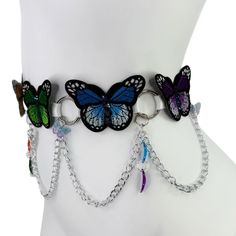 Choose the color elastic and hardware you want to recreate this look to fit your style! White elastic, rainbow butterfly patches, and silver hardware is pictured here. Purple black iridescent rhinestones line butterflies. Satin Elastic • Adjustable Straps • Hand Wash • Air Dry Butterfly Belt, Black Iridescent, Rainbow Butterfly, Timor Leste, Caicos Islands, Turks And Caicos, Guinea Bissau, Mauritius, Turks And Caicos Islands