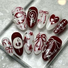 Nail Art Timbul, Christmas Nails Designs, Cute Christmas Nails, Y2k Nails, Nails Christmas, Christmas Nail Designs, Christmas Nail Art, Nail Sizes, Us Nails