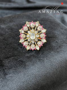 Silver Moissanite Polki & Pink Enamel Ring, Indian Traditional Ring, Polki Ring , Adjustable Ring ,Indian Wedding Jewelery, Travel Ring, Statement Ring Material : Silver Gemstone: Moissanite, Swarovski Stones and Pink Enamel Stone colour: Uncut Polki Primary colour: Gold Ring Size : Adjustable Silver Intricate, hand crafted, Pure Silver Polki Rings , studded with high quality Moissanite Polki , made in 92.5 silver with 22ct gold plating. Product comes with 92.5 silver hallmark. - We also Cus Ceremonial Oval Diamond Rings, White Diamond Ruby Ring For Wedding, White Diamond Ruby Wedding Ring, Traditional Multi-stone Oval Rings, Traditional Oval Multi-stone Rings, Traditional Oval Single Cut Diamond Jewelry, Elegant Hand Set Ruby Ring For Wedding, Unique Diamond Ring With Rose Cut For Wedding, Dazzling Silver Ruby Ring For Wedding