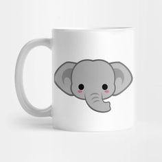 a white coffee mug with an elephant's face on it