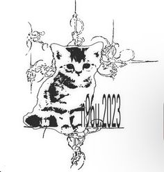 a black and white drawing of a cat on a sign