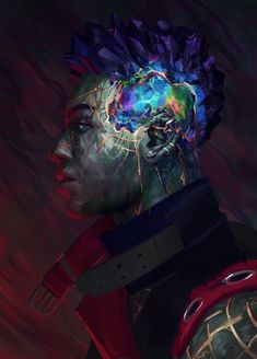 a digital painting of a man with his head turned to look like he is in space