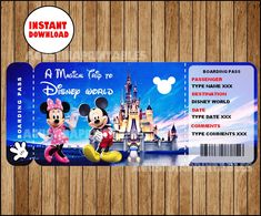 mickey mouse and minnie mouse ticket for disney world