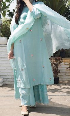 Sky Blue Kurti Design, Kurta Plazo Design, Blue Pakistani Suit, Blue Kurti Design, Girls Eid Dress, Sky Blue Kurti, Blue Dress Design, Kurta Plazo, Designer Plazo